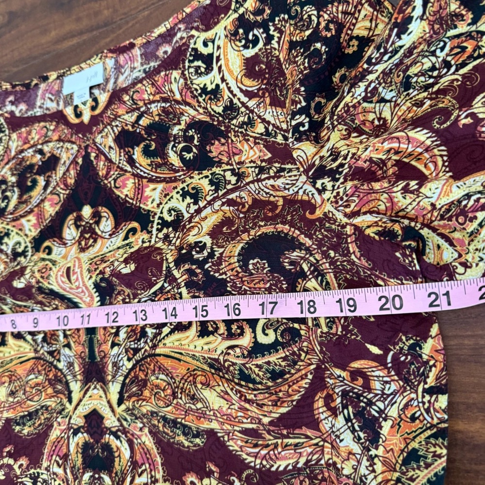 J. Jill Womens Small Petite Paisley Empire Waist Tunic Top Burgundy Gold‎ Rayon - Picture 10 of 11